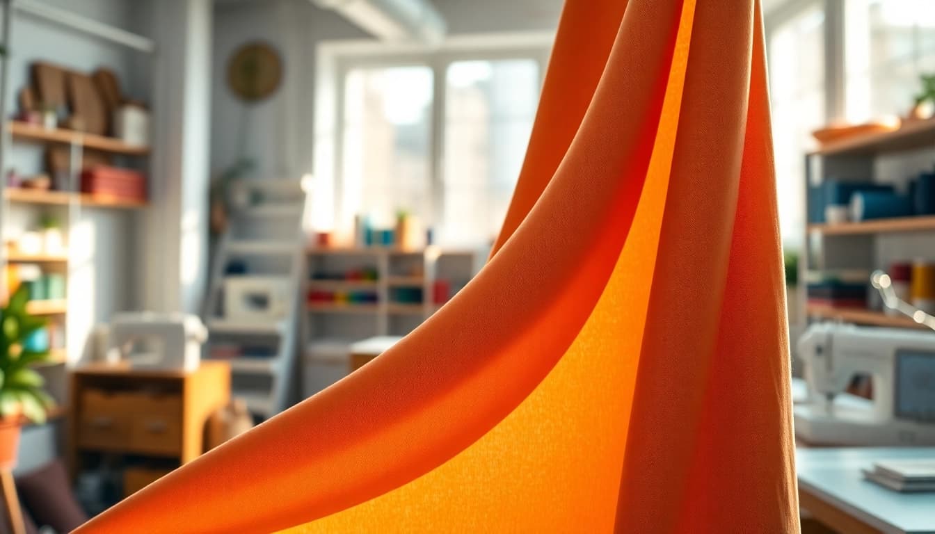 Punta di Roma stof mooi gepresenteerd in een creatieve mode studio met naai accesoires.