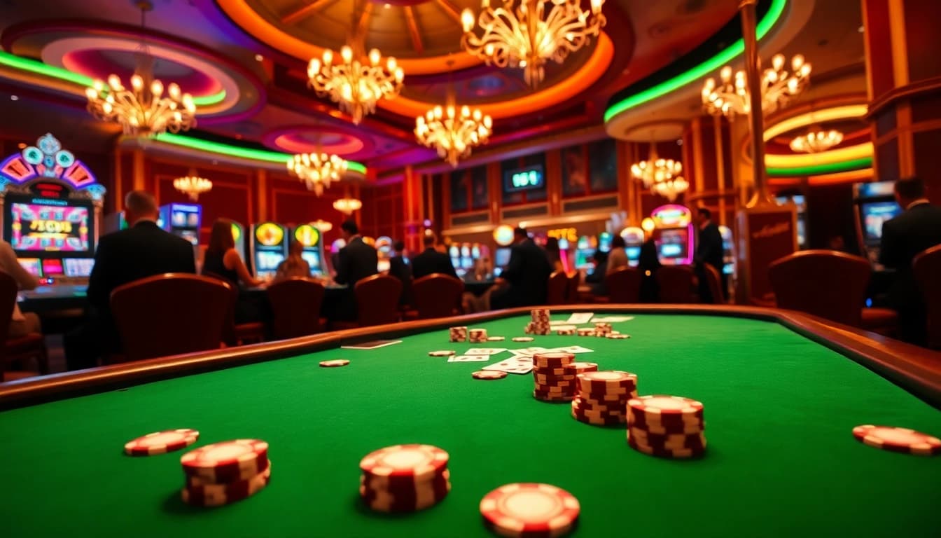 Engaged gamblers strategizing at a poker table featuring elements from https://s8com.co/ like chips and cards.