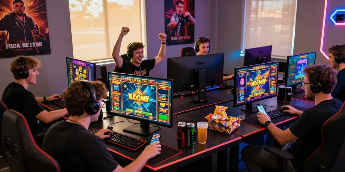 Engaged players enjoying slot depo 5k games with vibrant graphics in a lively atmosphere.