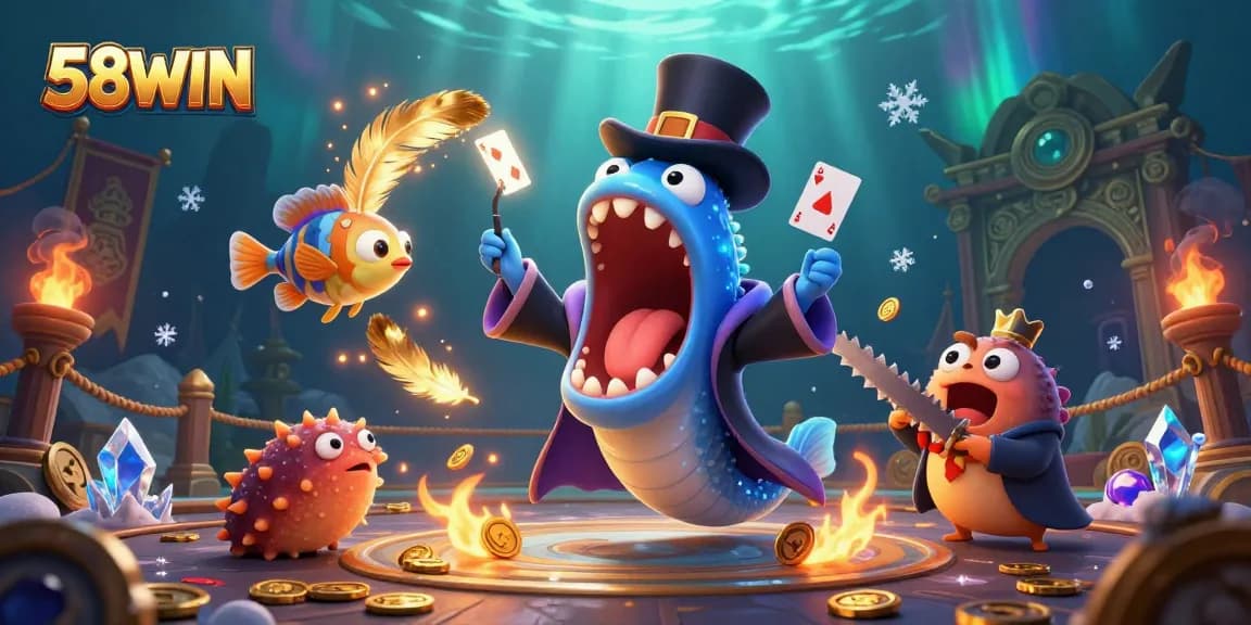 Engage in thrilling games at 58WIN with a vibrant underwater magic performance showcasing unique characters