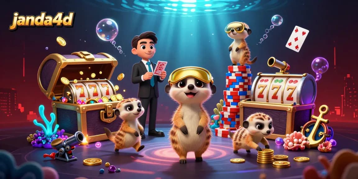 Janda4D menampilkan operasi kasino fantastis oleh koloni meerkat yang penuh warna dengan harta karun.