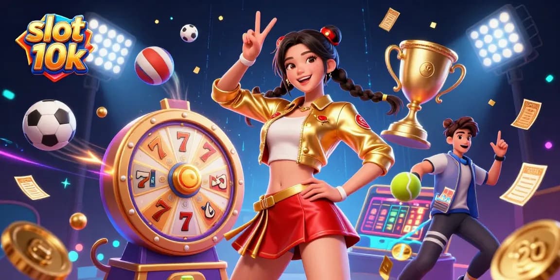 Experience thrill and excitement in slot 10k with vibrant graphics featuring a joyful character and casino elements.