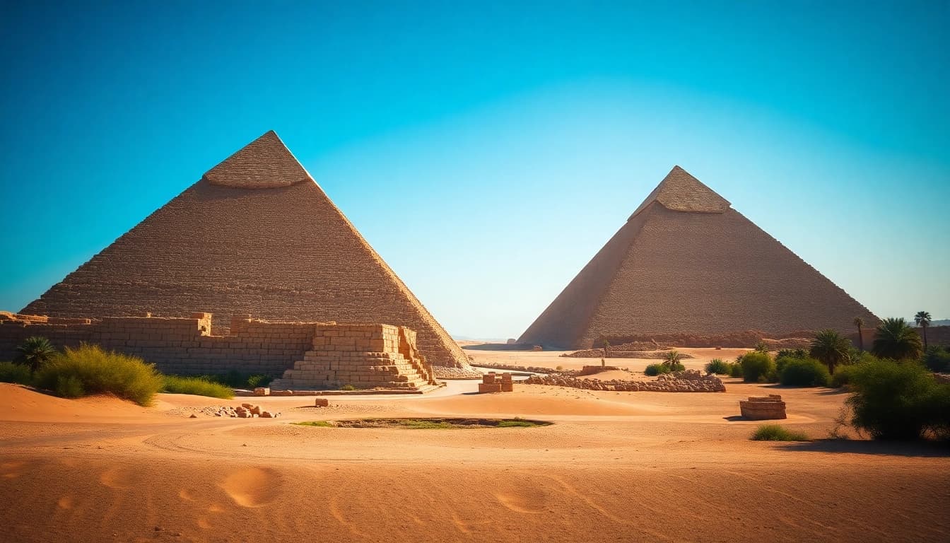 Captivating view of the piraminds with stunning details and rich textures against a clear sky.