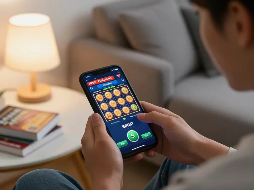 Engaging gameplay of akun pro jepang slot on a mobile device in a cozy living room setting.
