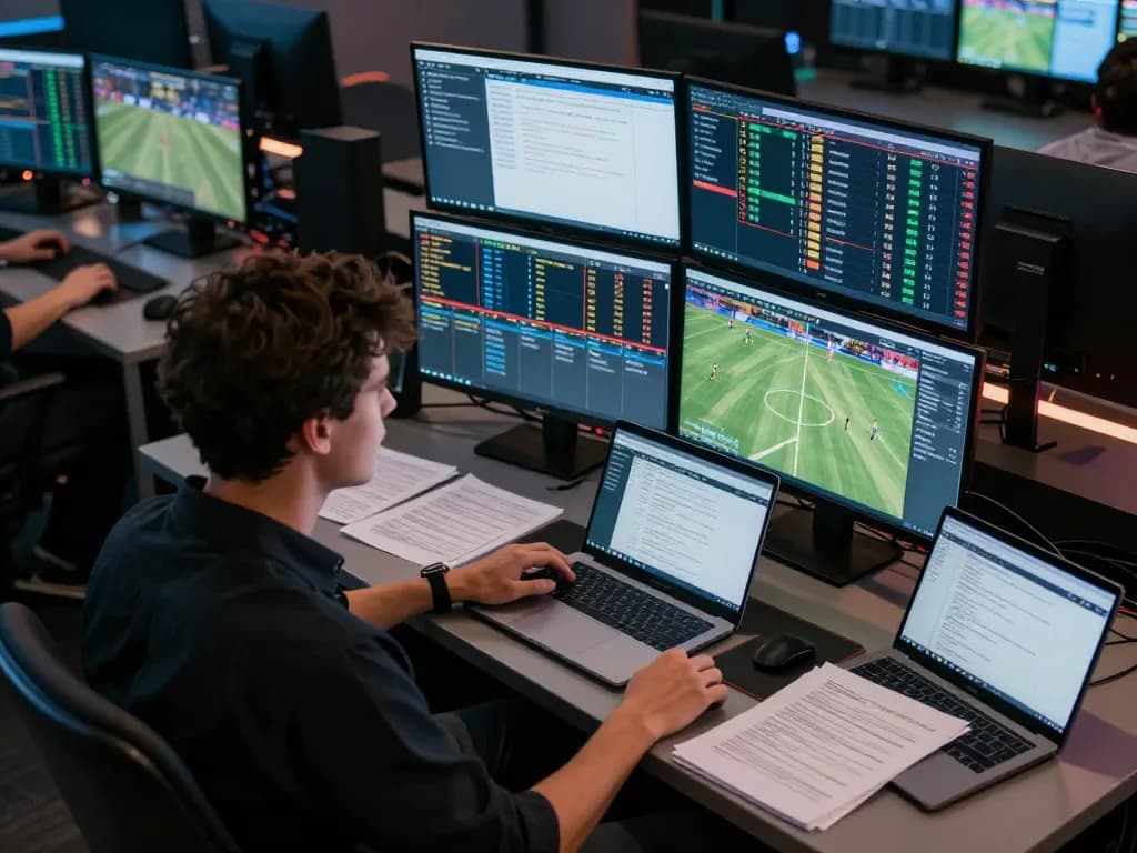 DOLA88 features a dedicated sports betting setup highlighting live game action and strategic analysis.