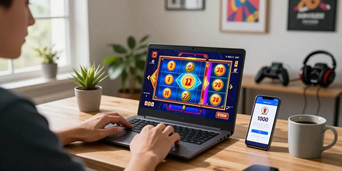Gameplay on a laptop illustrating slot deposit 1000 with engaging graphics and joyful atmosphere.