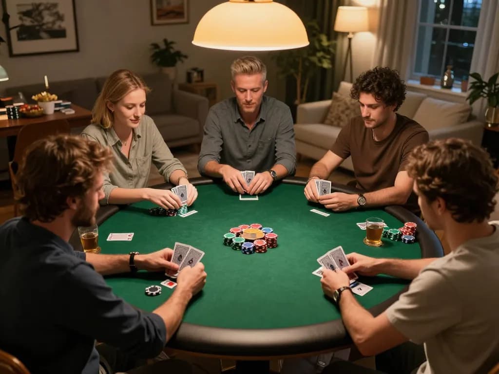 Engaging poker gameplay at home showcasing indopride88 strategies with players immersed in action.