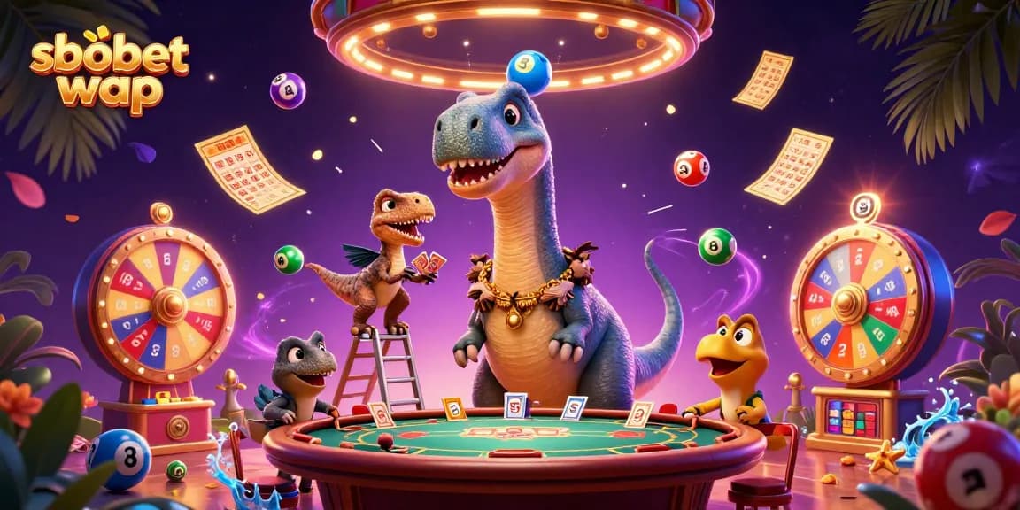 Engage in dynamic sbobet wap mobile betting with animated characters and vibrant casino elements.