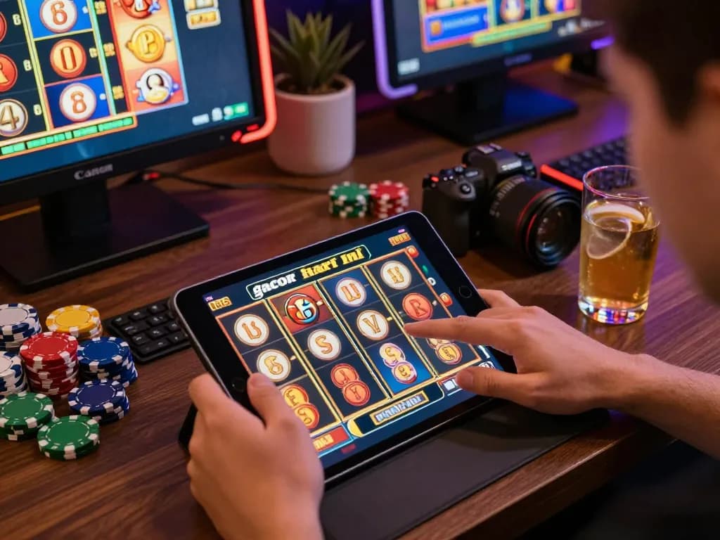 Experience thrilling slot gacor hari ini while engaging in an exciting online gaming session with vibrant tablet display
