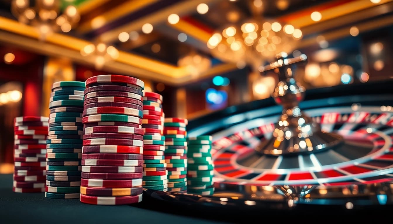 Interwin link alternatif on casino chips in a vibrant, engaging setting.