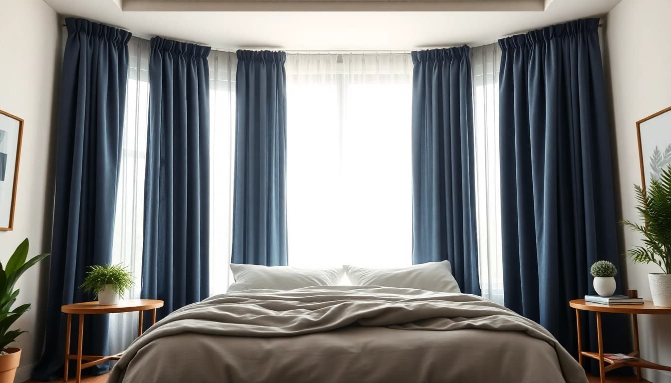 Verduisterende gordijnen in een stijlvol slaapkamerinterieur met natuurlijke verlichting