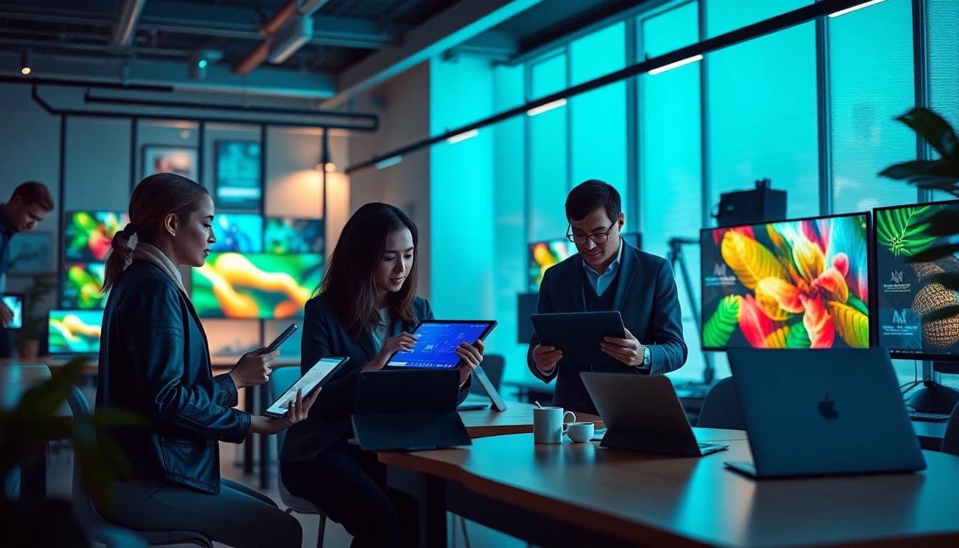 Image to prompt generation in a modern workspace with diverse professionals collaborating.