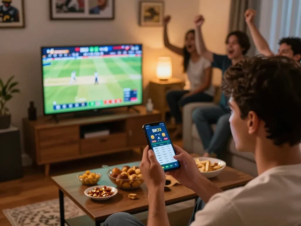 Experience the excitement of placing bets on BK33 with friends during a live cricket match at home.