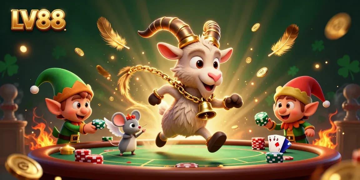 Experience the excitement of LV88 with a 3D illustration featuring playful casino characters stealing poker chips.