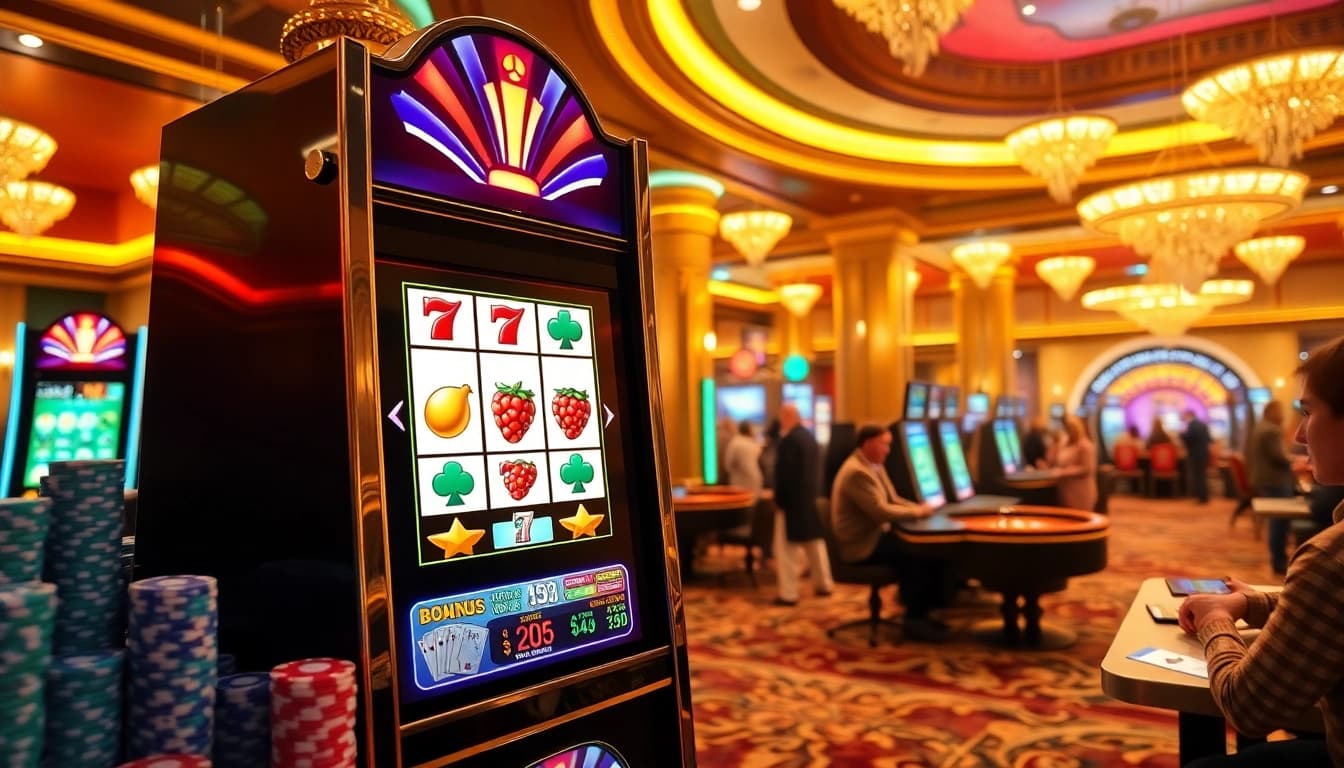 Players enjoying a thrilling pragmatic slot machine in a luxurious casino atmosphere.