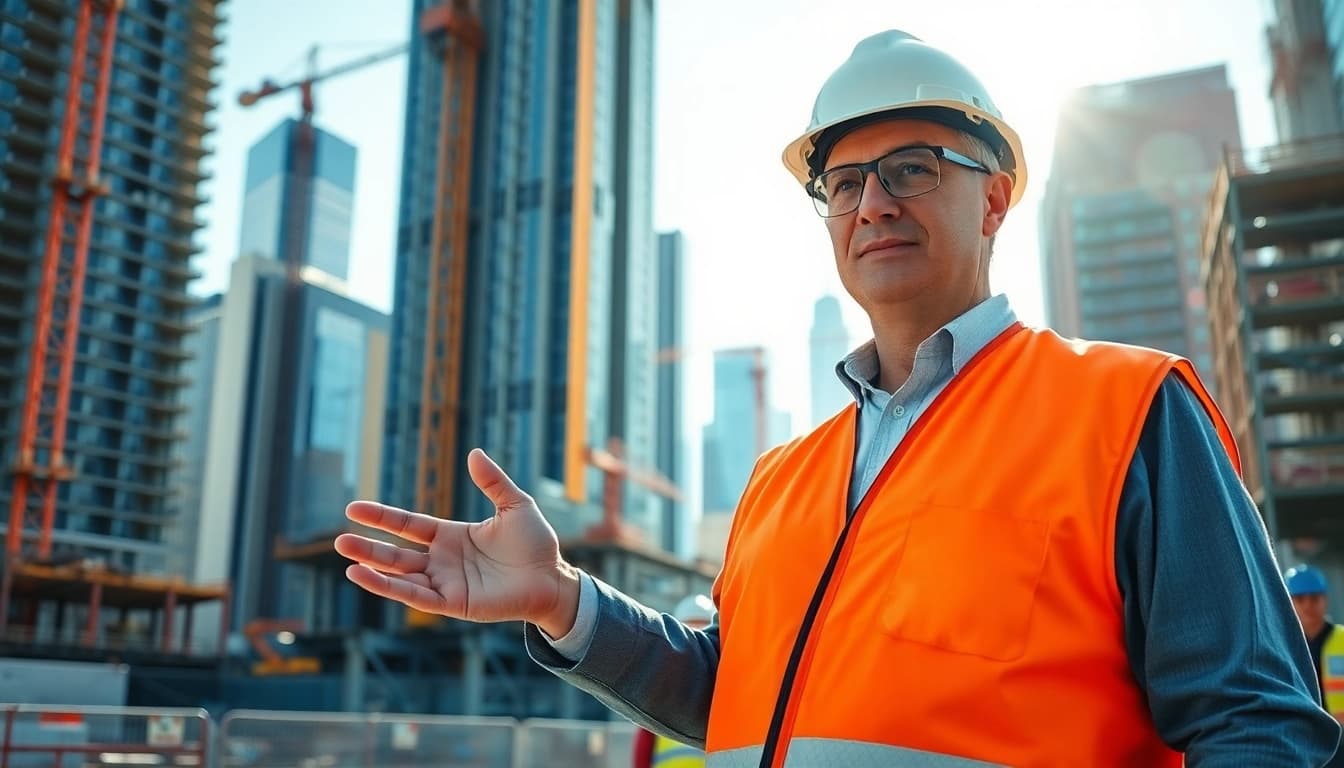 Manhattan Construction Manager overseeing a busy construction site in NYC.