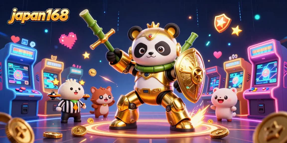 Engage in dynamic gameplay at japan168 with a majestic panda robot in an electrifying casino arena.