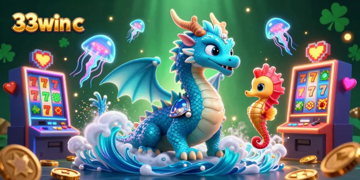 Experience the thrill of 33win c with vibrant slot machines and a magical ocean-themed illustration.