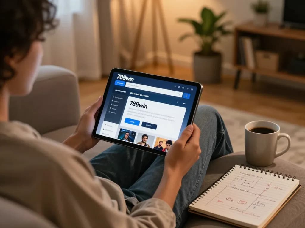 Engaging with 789win đăng nhập interface on a tablet in a cozy home environment