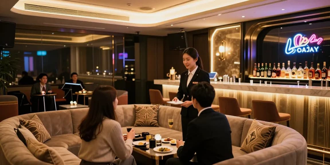 www.gugudanlounge.com/ 강남 프리미엄 노래방의 고급스러운 공간과 친절한 안내 모습