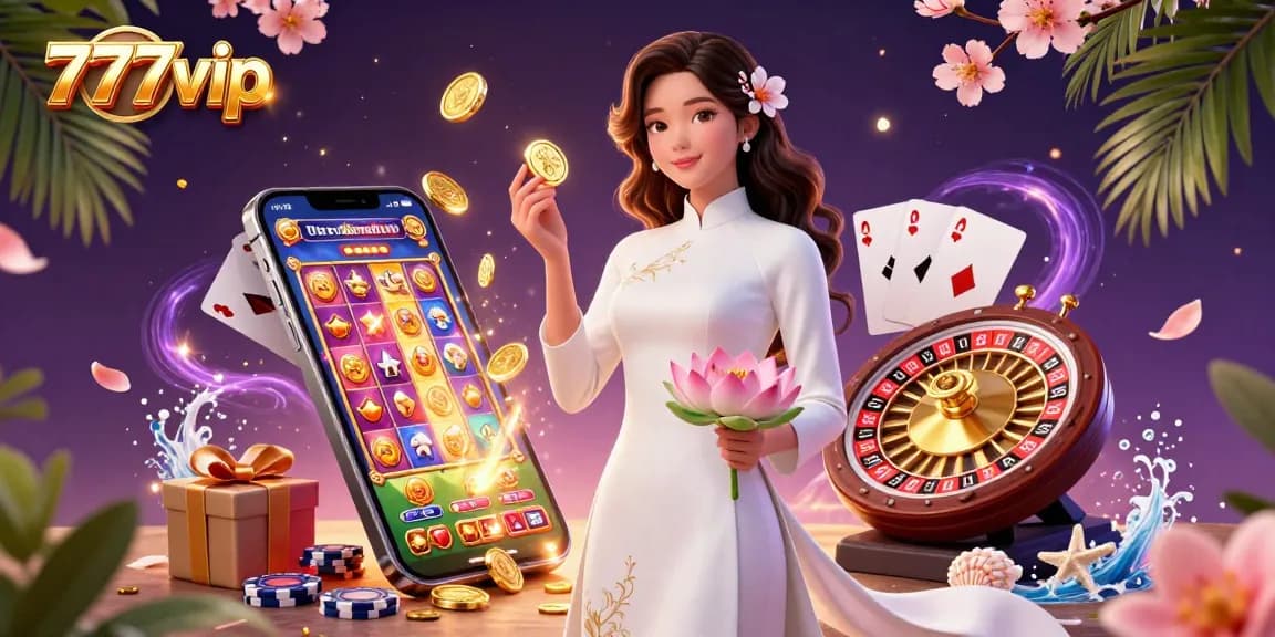 Engage with vibrant 777vip casino gaming scene featuring live slots, elegant motifs, and dynamic gameplay elements.