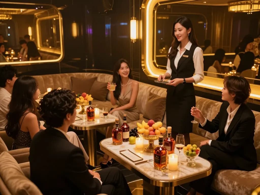 Experience the elegant nightlife of 강남쩜오 in a luxurious nightclub setting filled with premium whiskey and stylish patrons.