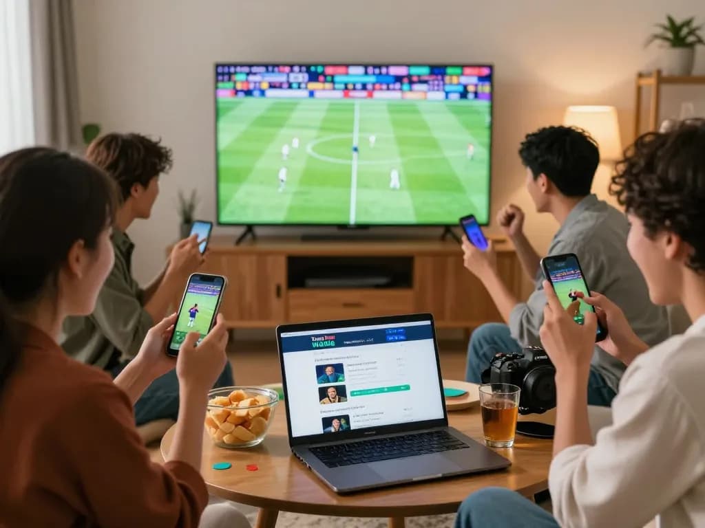 Exciting online betting experience on Trang Chủ W88 with friends enjoying a live sports event at home.