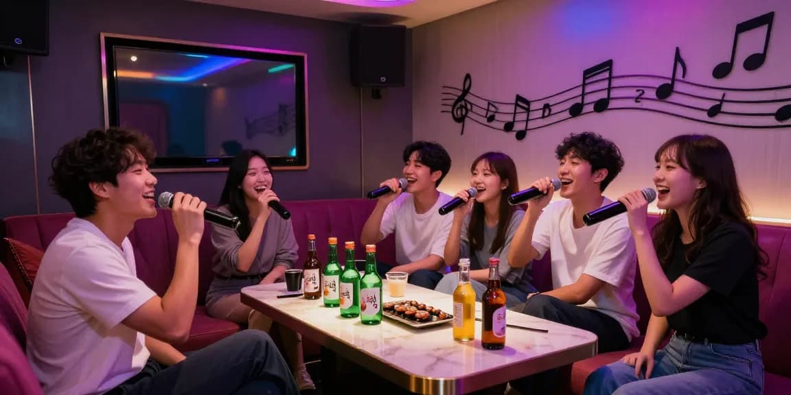 인천쓰리노의 화려한 룸싸롱에서 즐거운 분위기 속에 노래를 부르는 젊은이들