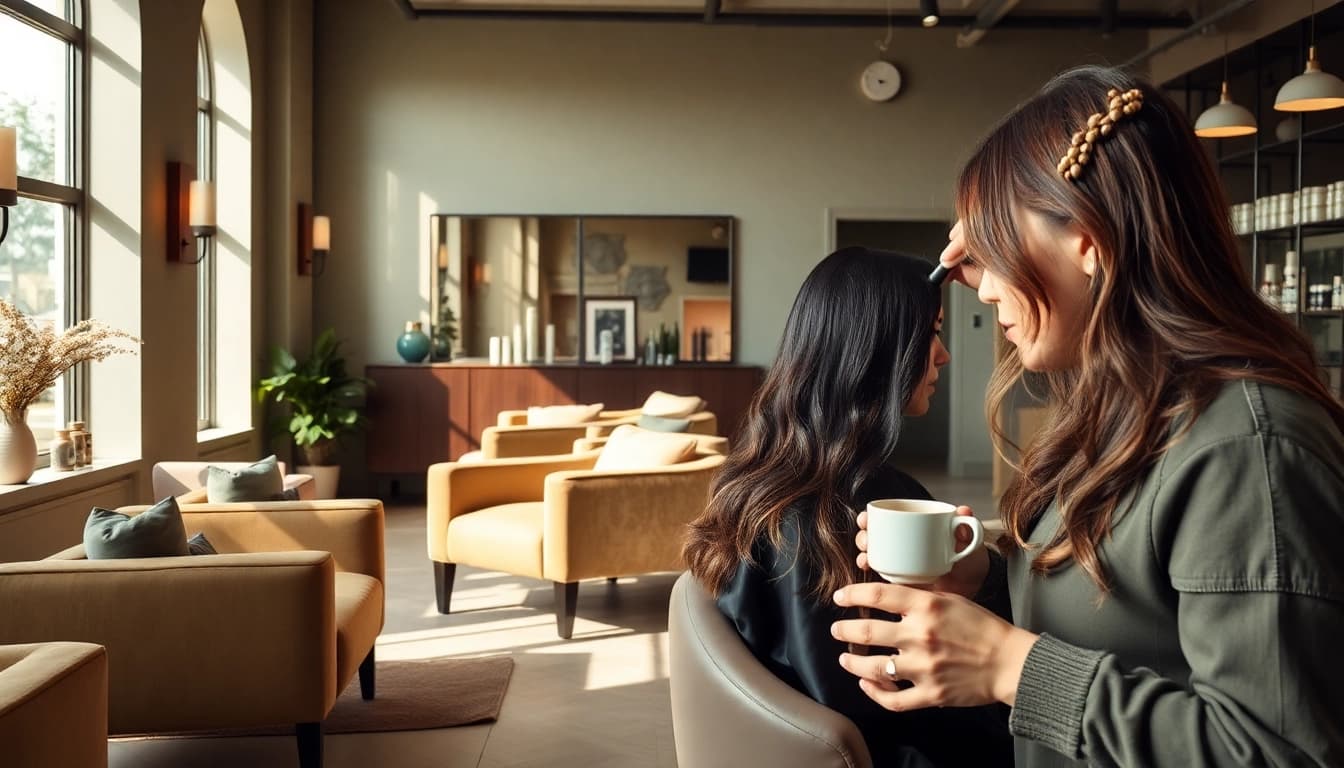 Aveda salon San Diego interior with professional stylist applying highlights to a client.