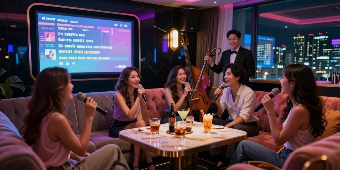 강남 가라오케에서 친구들과 고급스러운 밤을 즐기는 모습
