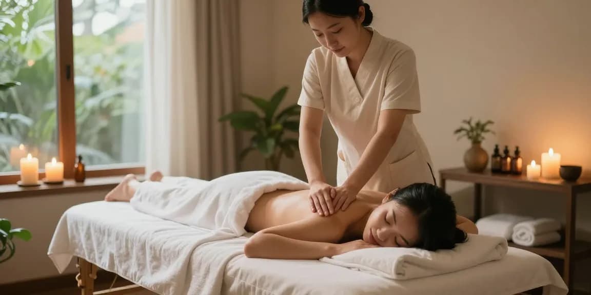 성정동마사지의 전문 테라피스트가 고객에게 스웨디시 마사지를 제공하는 편안한 스파 장면