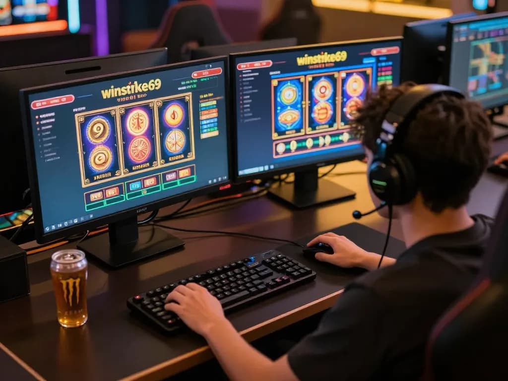 Player engaging in strategic online betting session at winstrike69, showcasing casino interface and gaming setup.