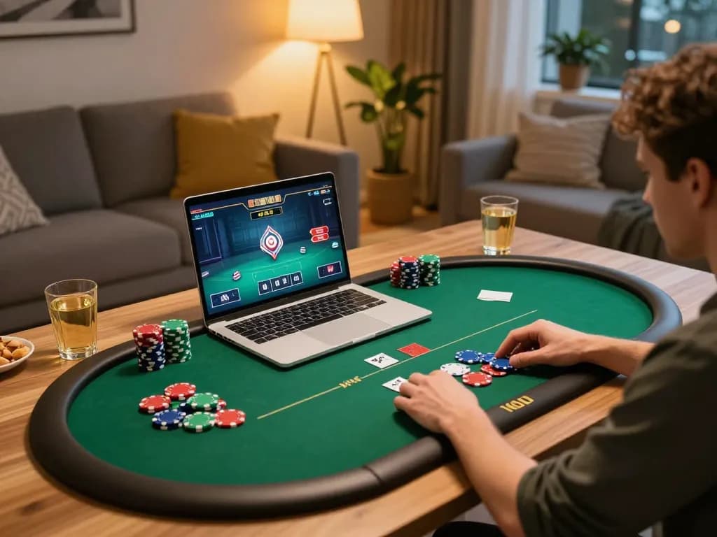 Player enjoying poker at home with 678vip online casino setup