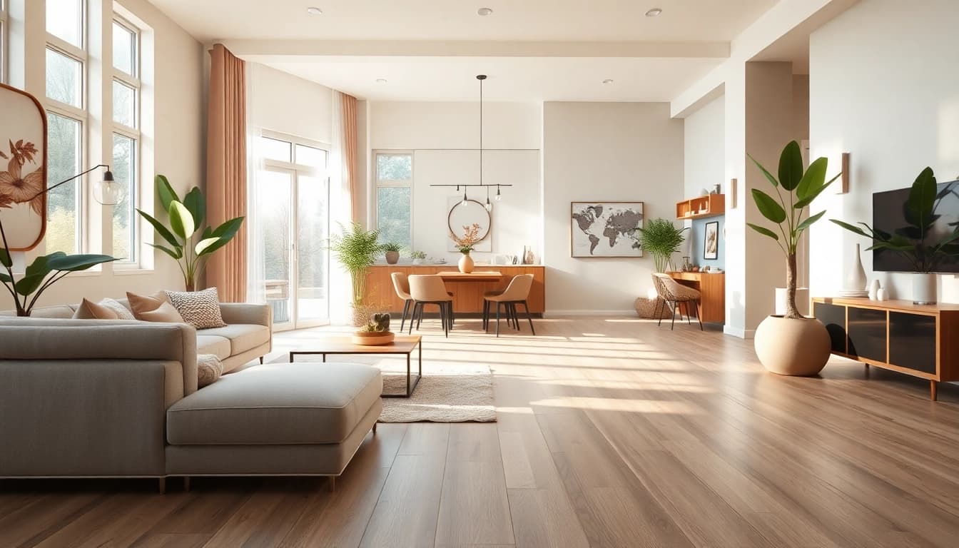 Stunning interior with vinyl flooring near me, blending modern decor and natural light for a welcoming atmosphere.