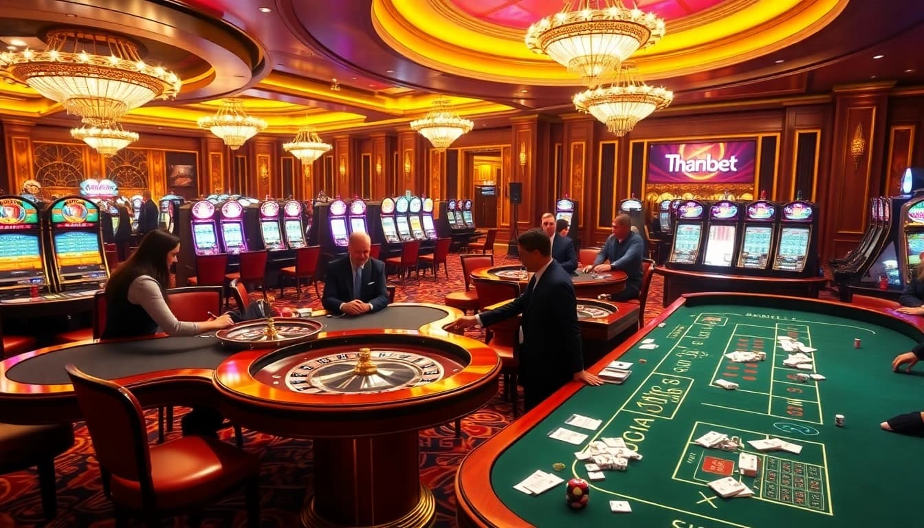 Players enjoying a thrilling game at thabet casino with vibrant tables and energetic atmosphere.