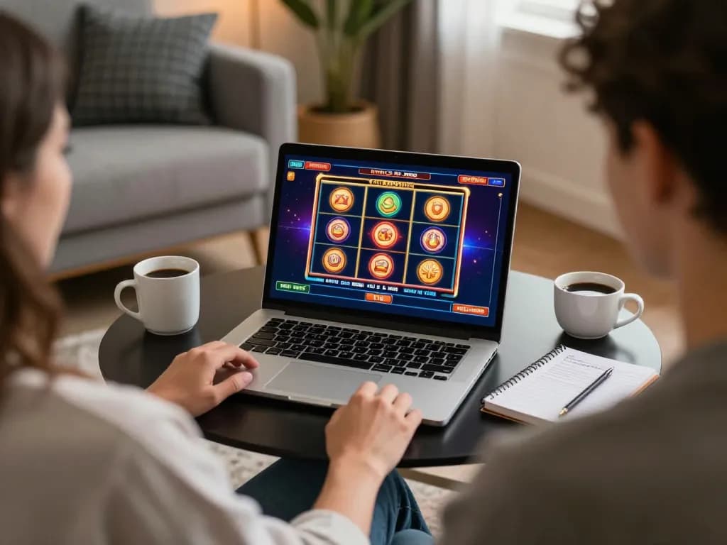 Engaging gaming action on Trang chủ DABET with vibrant slot machine interface on laptop.