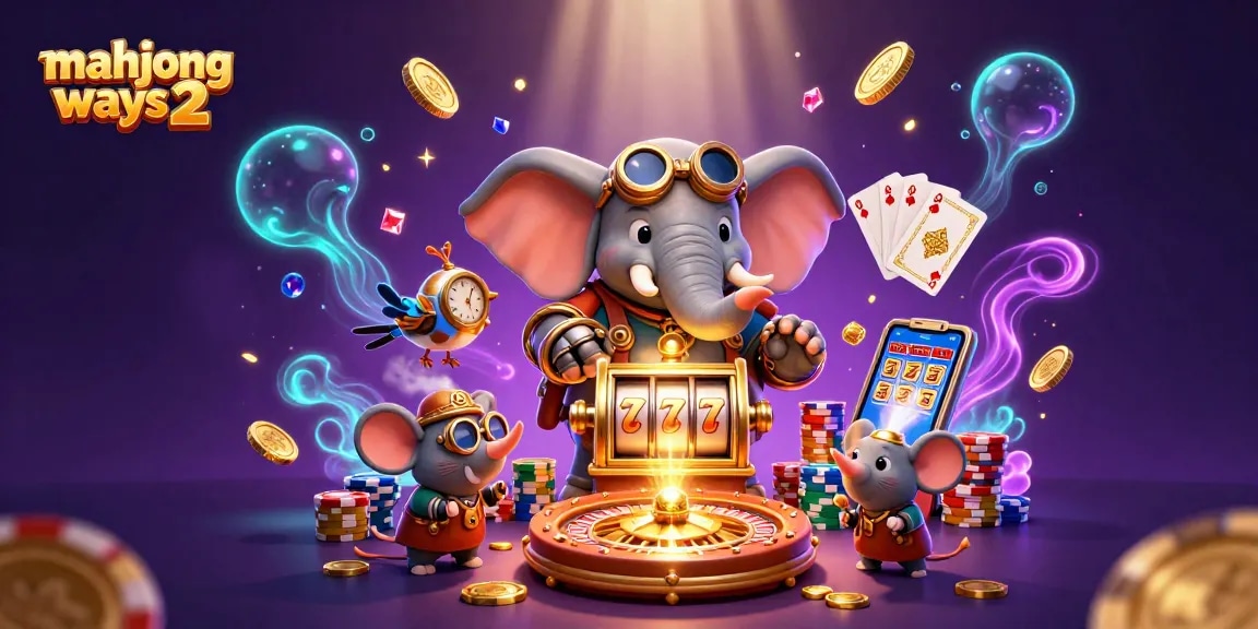 Experience excitement in mahjong ways 2 as a steampunk elephant engineer operates a golden slot machine.