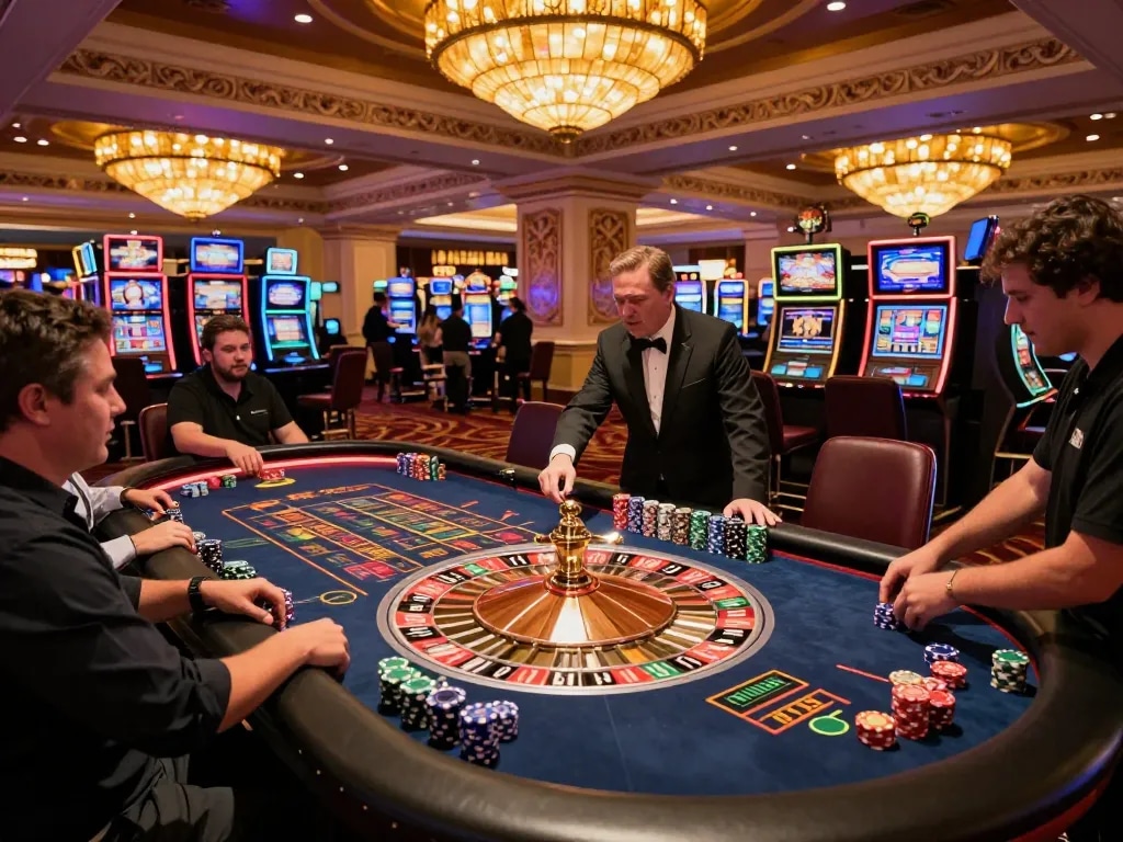 Engaging scene of players at a roulette table experiencing thrilling gameplay at a Las Vegas casino featuring tr88