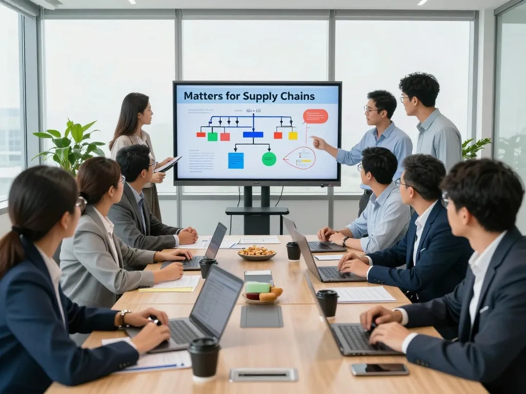 Team discussing Matters for Supply Chains in a modern corporate office setting.
