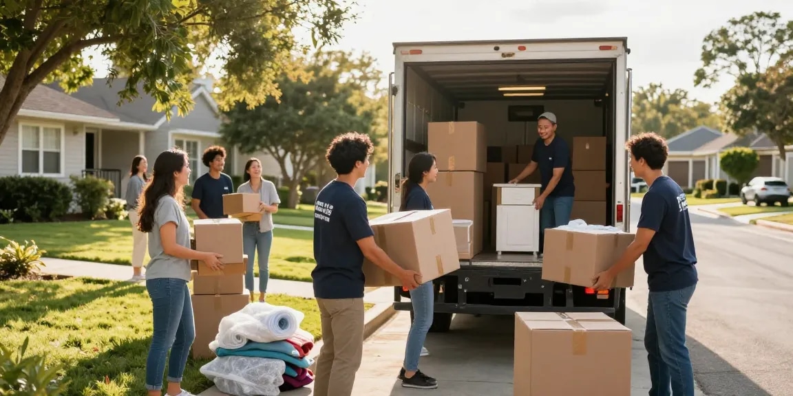 Professional movers in Venice efficiently loading boxes into a truck during a home relocation, ensuring seamless moving services.