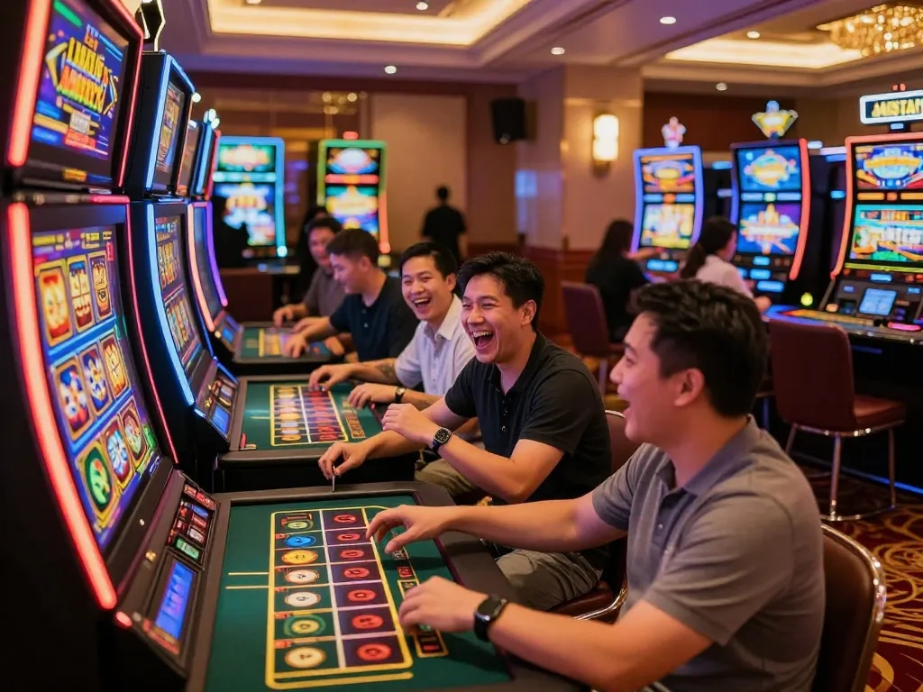Spin the reels at slot thailand, vibrant casino floor filled with players enjoying their gaming experience.