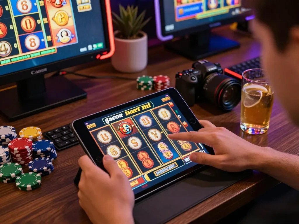 Experience thrilling slot gacor hari ini while engaging in an exciting online gaming session with vibrant tablet display