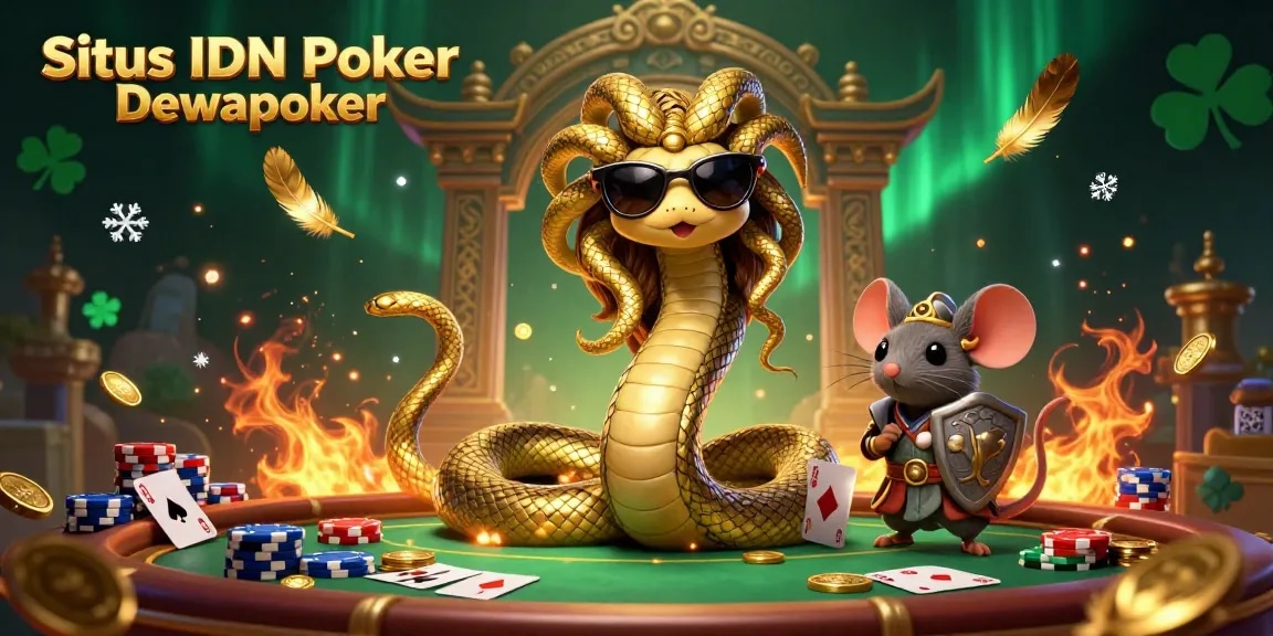 Engage in exciting gameplay with Situs IDN Poker Dewapoker, featuring friendly characters and casino elements.