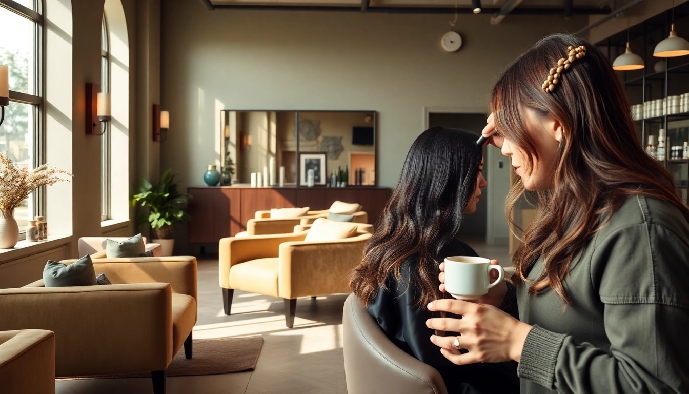 Aveda salon San Diego interior with professional stylist applying highlights to a client.
