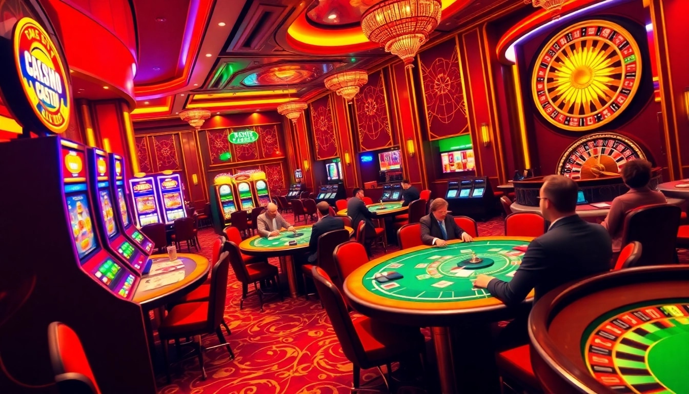 Joueurs stratégiques à une table de poker de casino en ligne de luxe, montrant excitation et compétence.