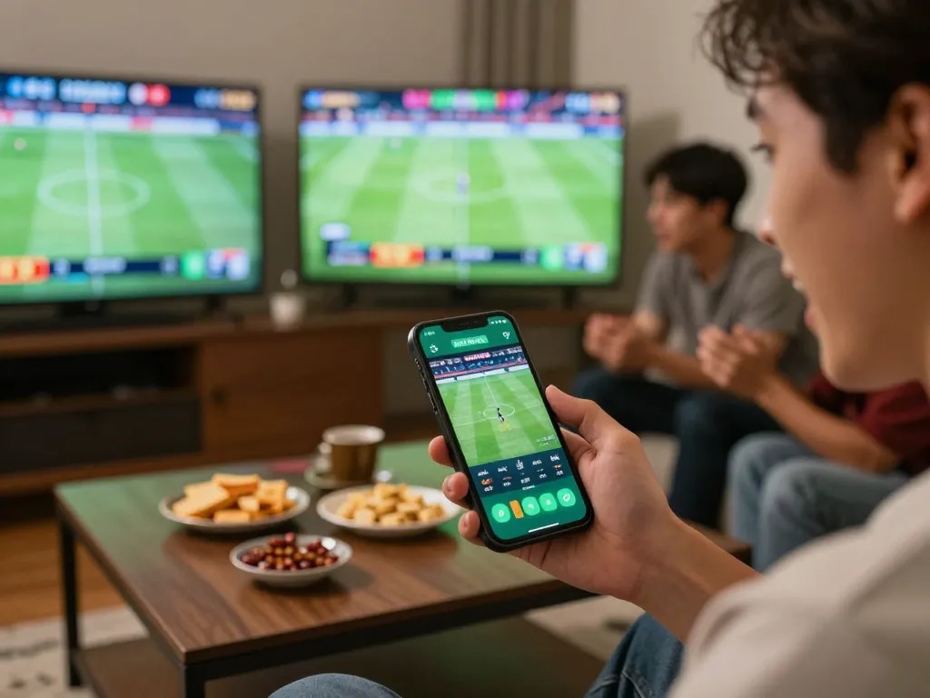 Kèo nhà cái betting on mobile app during exciting live sports match.