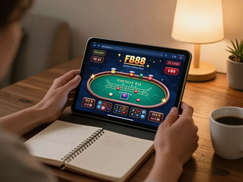 Engaging with Trang Chủ FB88 in a cozy home setting while playing online blackjack on a tablet