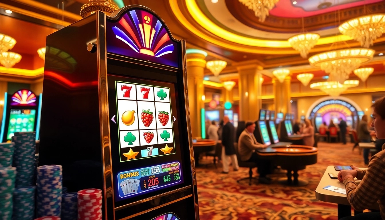 Players enjoying a thrilling pragmatic slot machine in a luxurious casino atmosphere.