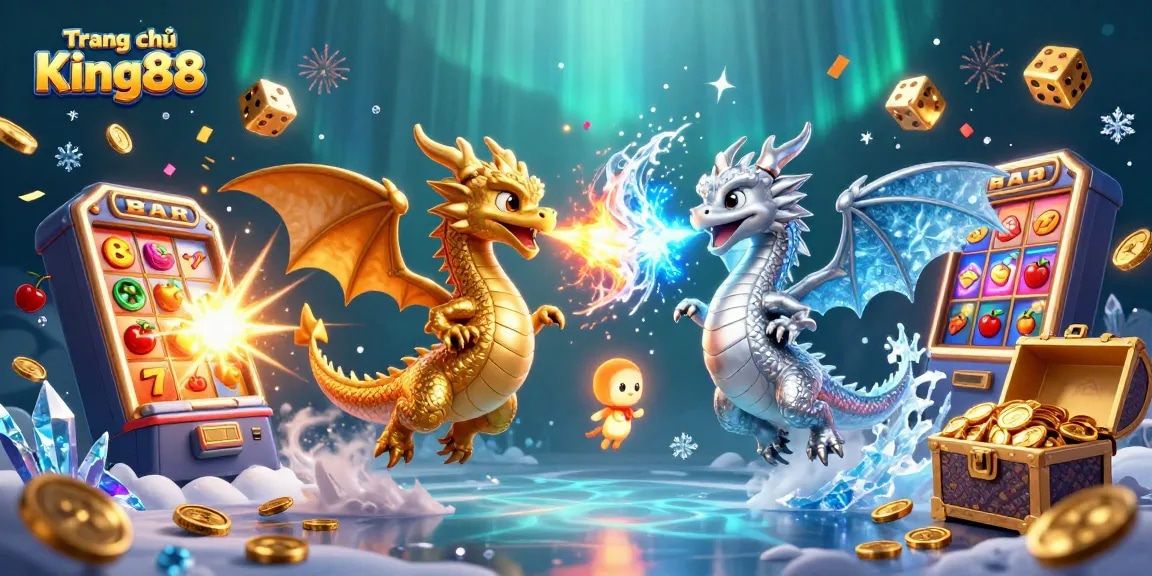 Engage with thrilling action on Trang chủ King88, featuring dragons, slots, and vibrant casino elements.