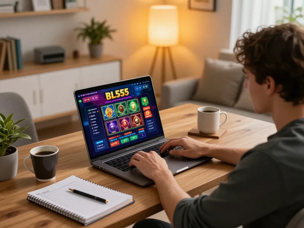 Player analyzing strategies while enjoying online gaming at BL555 casino platform